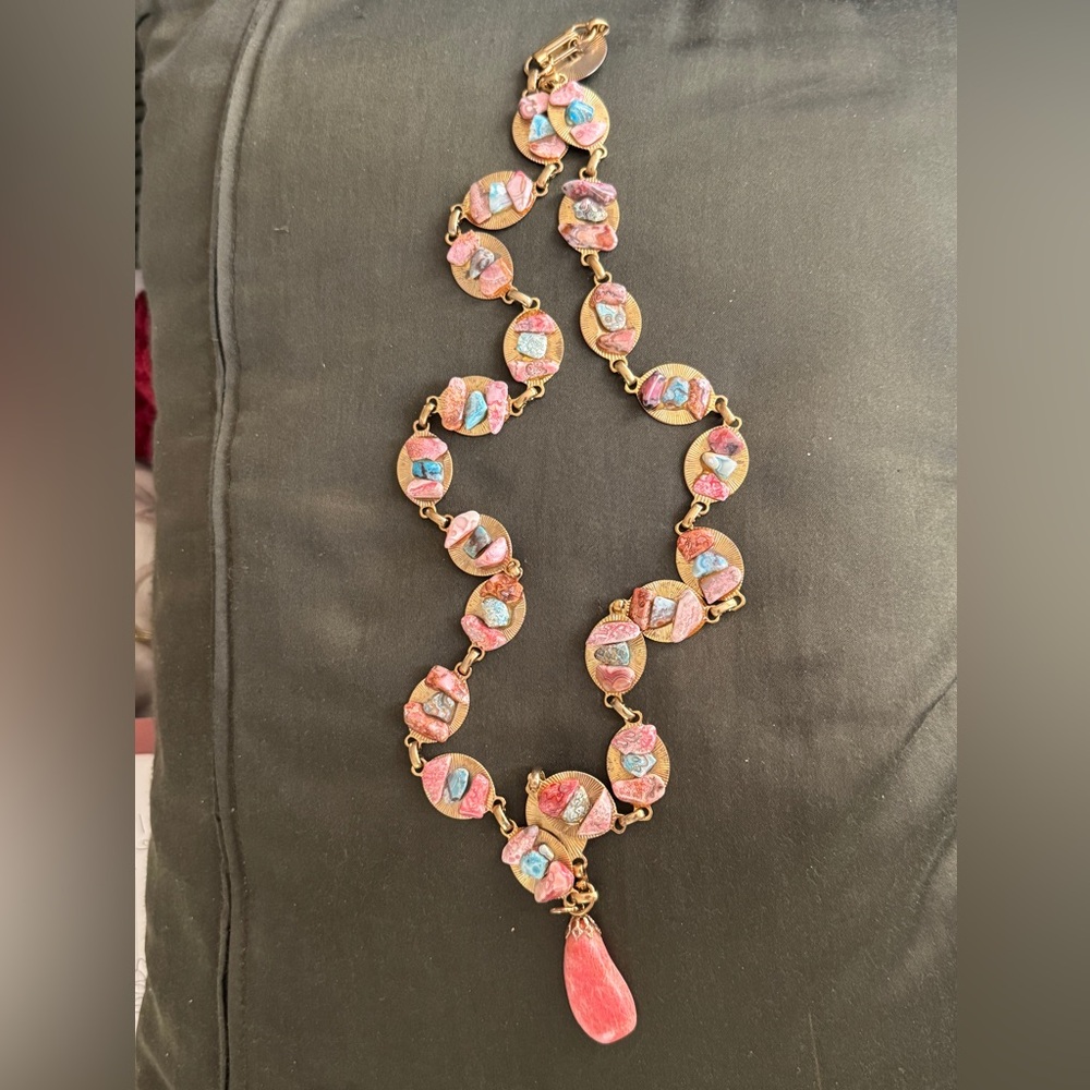 Multicolor Agate Link Necklace - Pink & Blue